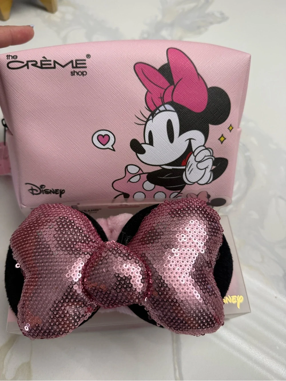 The Crème Shop x Disney Minnie Sequin Bow Headband - and cosmetic bag